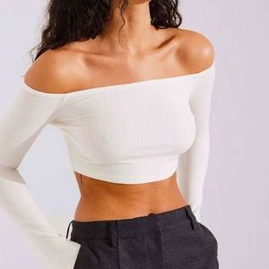 NA-KD | Tops | Rib Bare Cropped off the shoulder Top in Offwhite | W XS |  NWT